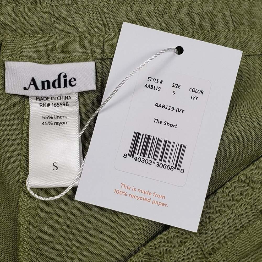 Andie Swim The Graciosa Short Women's Sz Small Ivy Green Linen Blend Tassel Ties - Picture 3 of 16